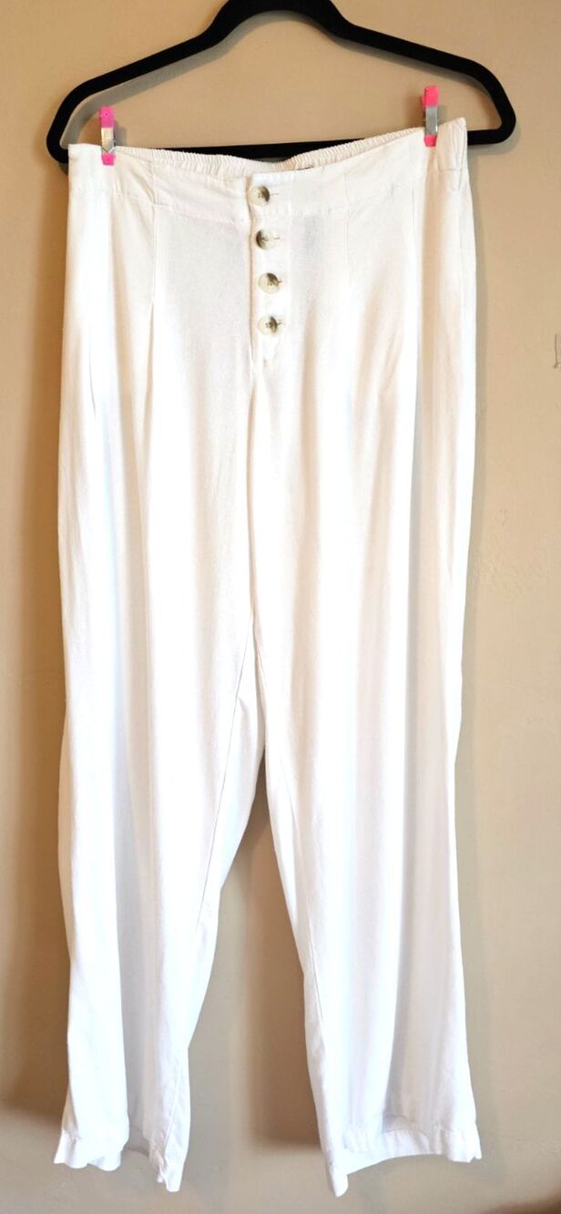 Rewash Linen Blend white Wide Leg Pants M Coastal Boho Resort